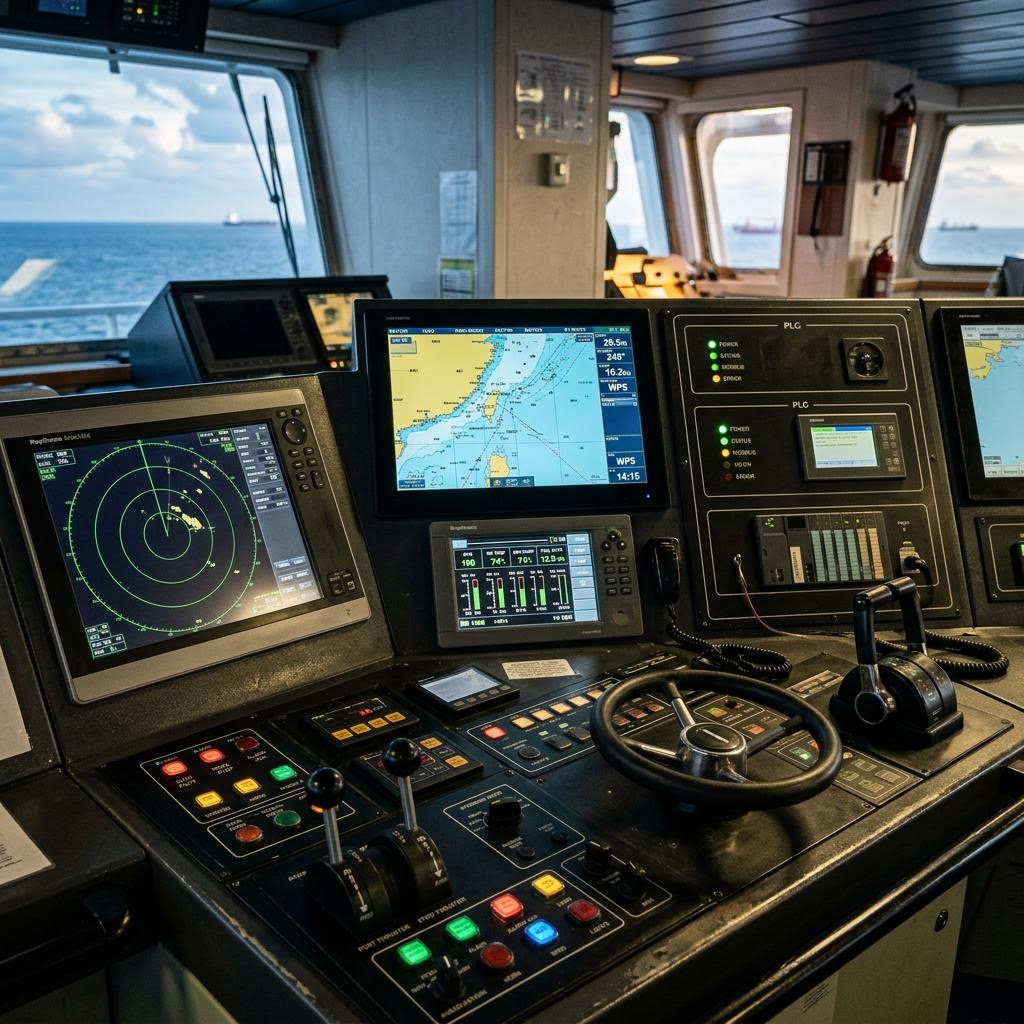 Vessel bridge control console with marine automation systems