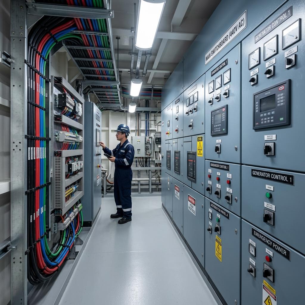 Marine electrical switchboard and control cabinet installation